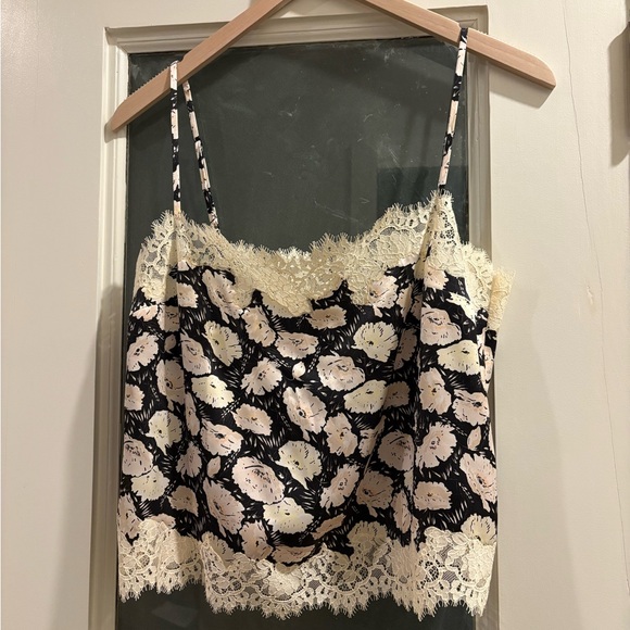 Doen Silk and Lace Trim Floral Cami Top, Size M - Picture 2 of 8